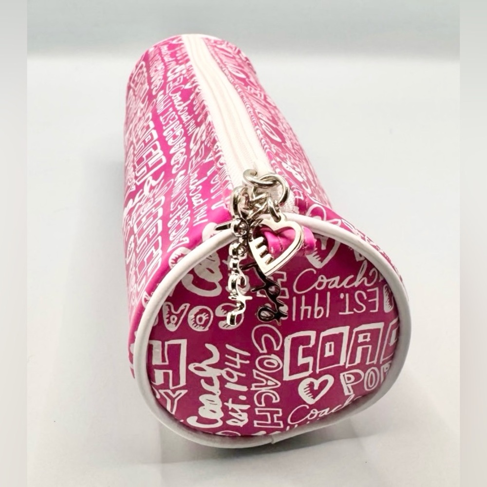 Coach Poppy Flower Barrel Makeup Brush/Pencil/Jewelry Bag Pink/White EC! - Picture 7 of 7